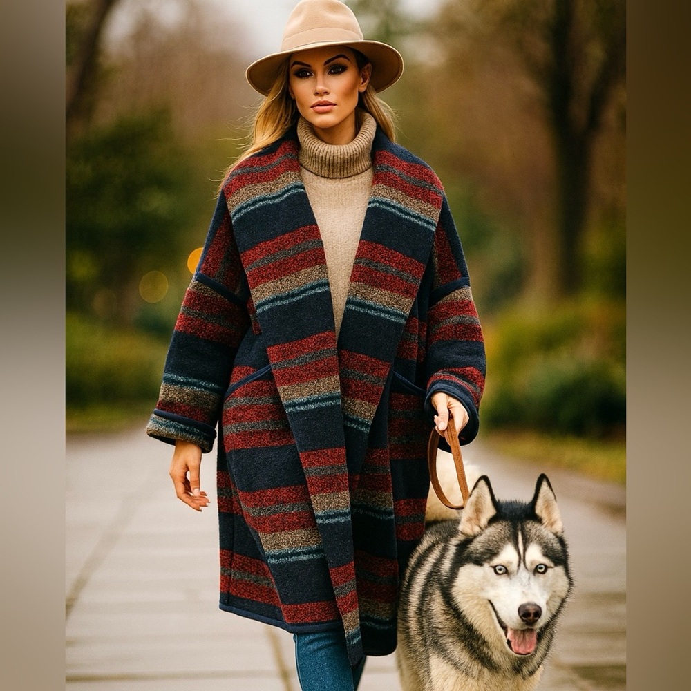 🧵 HANDMADE (by me!) Open-Front Wool Blend Coat size L